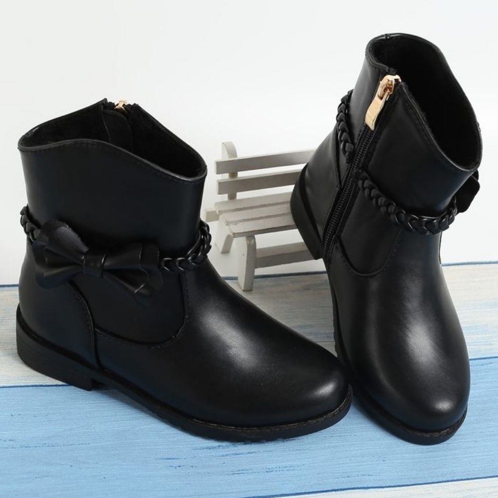 SHEIN Little Girls Black Ankle with Bow Side Zipper Closure Size 2